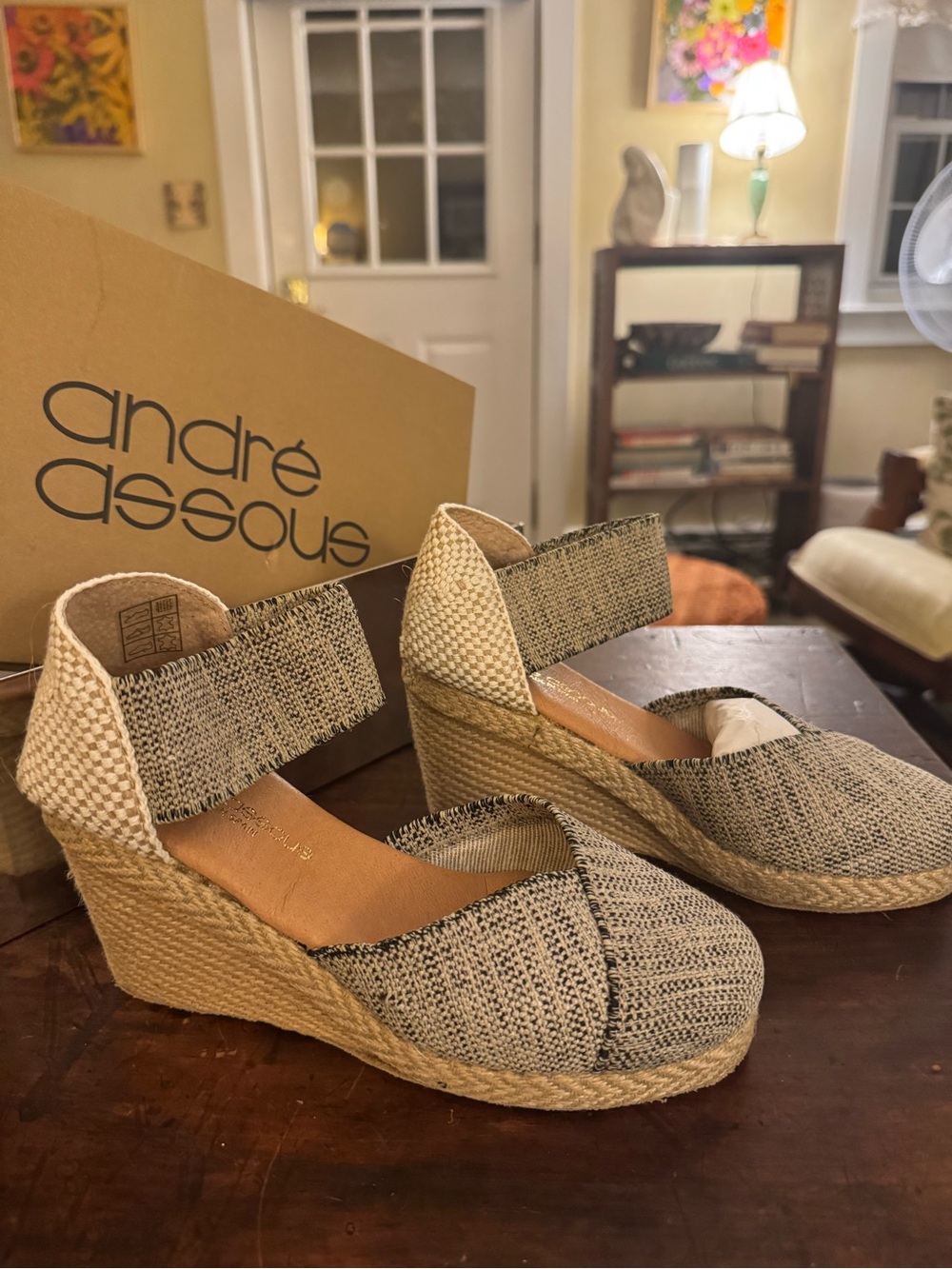 Andre Assous Neutral Knit Espadrille Wedge Sandals